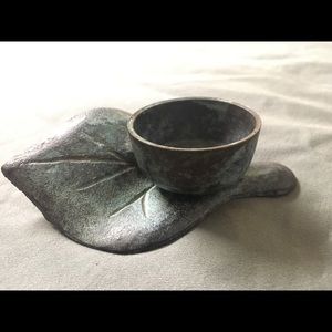 Tea light candle holder- Green Patina, Leaf